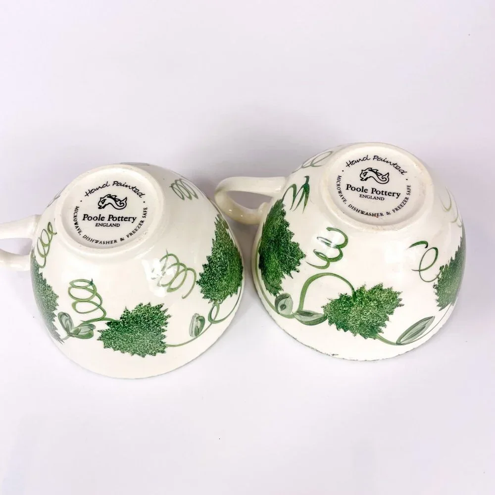 Poole Pottery Green Leaf Breakfast Cup and Saucer 2 sets